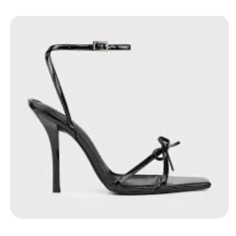 Simmi London Estela 3 black patent leather bow ankle wrap gold buckle size 6 4.5
